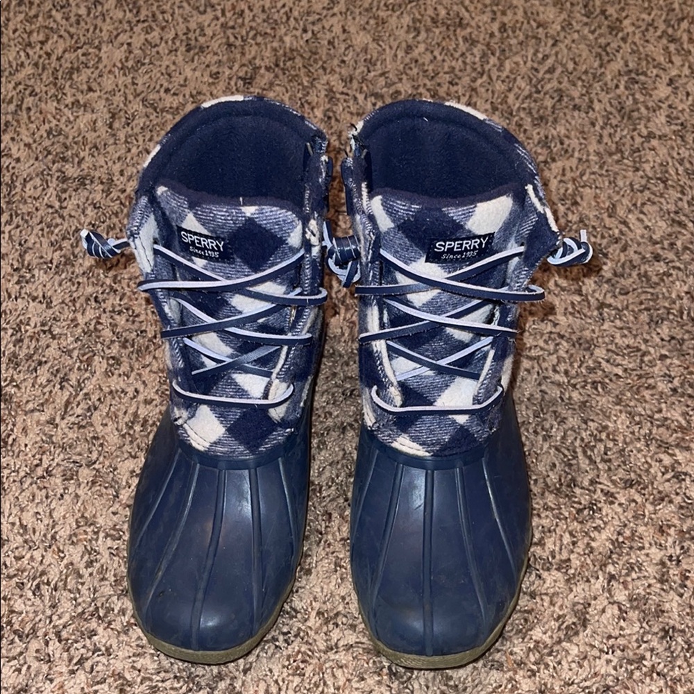 Sperry Navy and Plaid Duck Boots